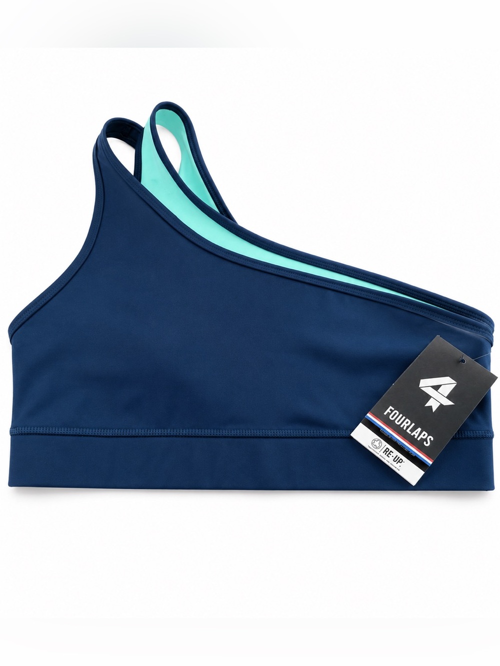 Fourlaps One-Shoulder Navy & Aqua Sports Bra